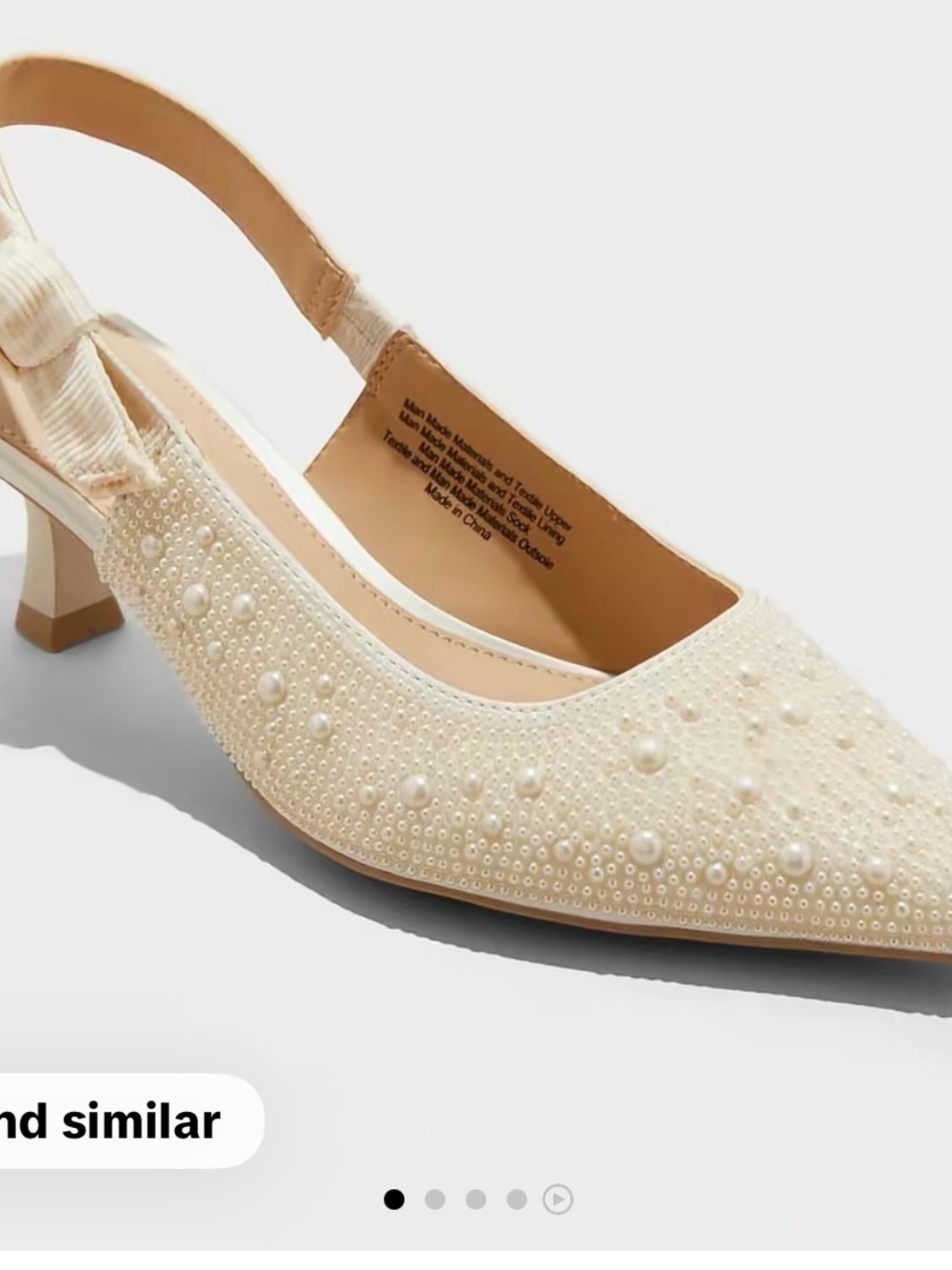 Pearl-Embellished Cream Slingback Heels
